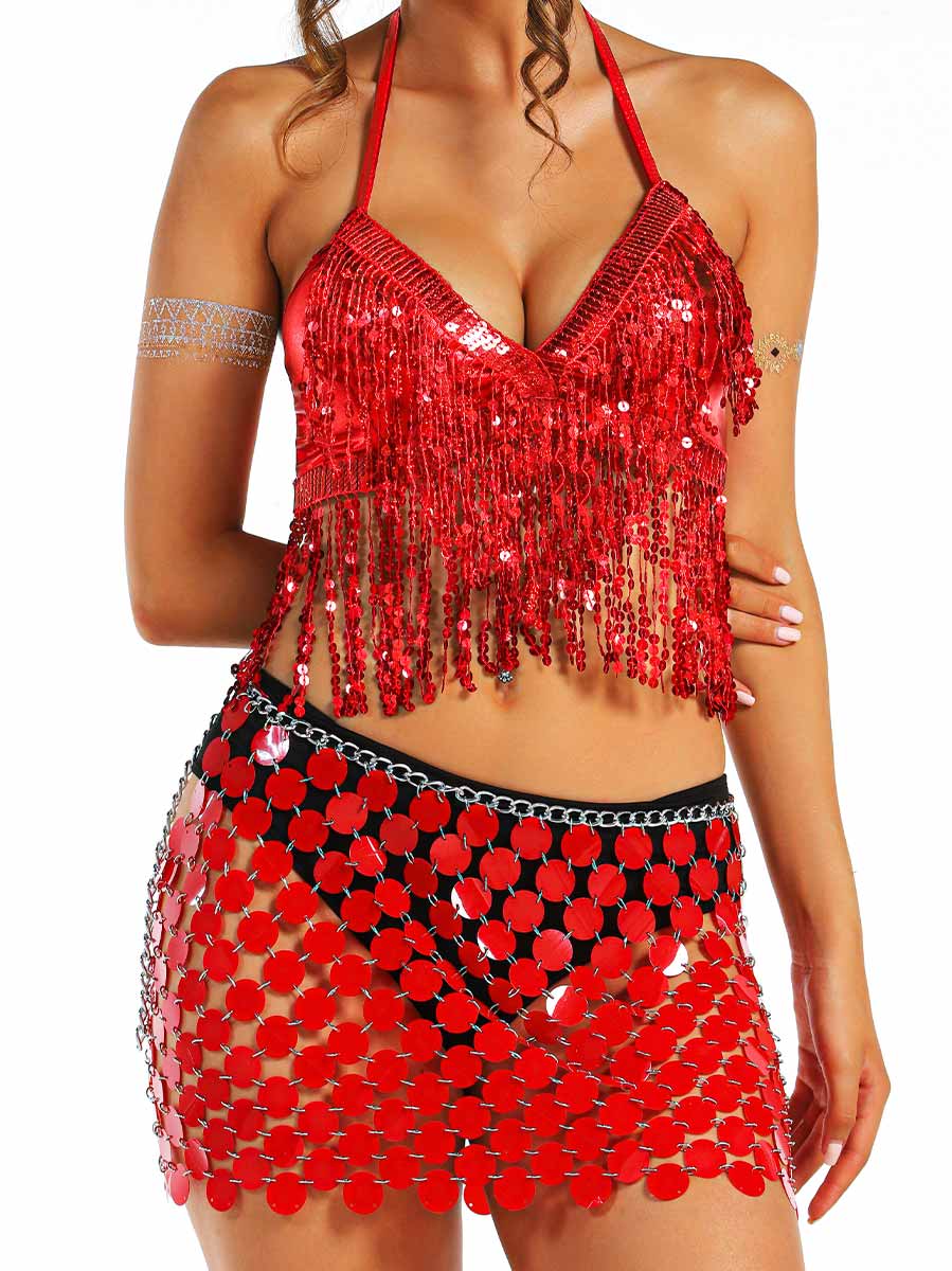 Dazzling Red Sequin Attire