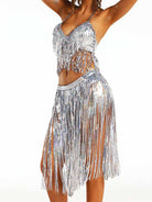 Silver Sequin Crop Top and Skirt Set