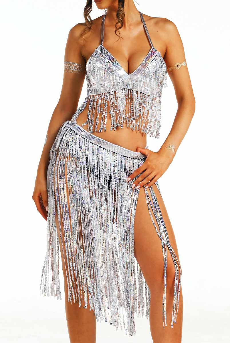 Shimmering Silver Fringe Co-Ord