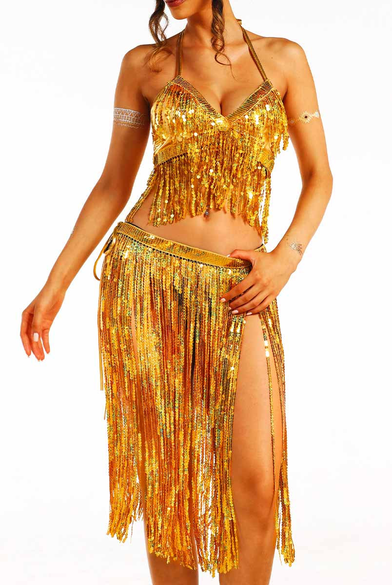 Luxurious Gold Fringe Evening Set