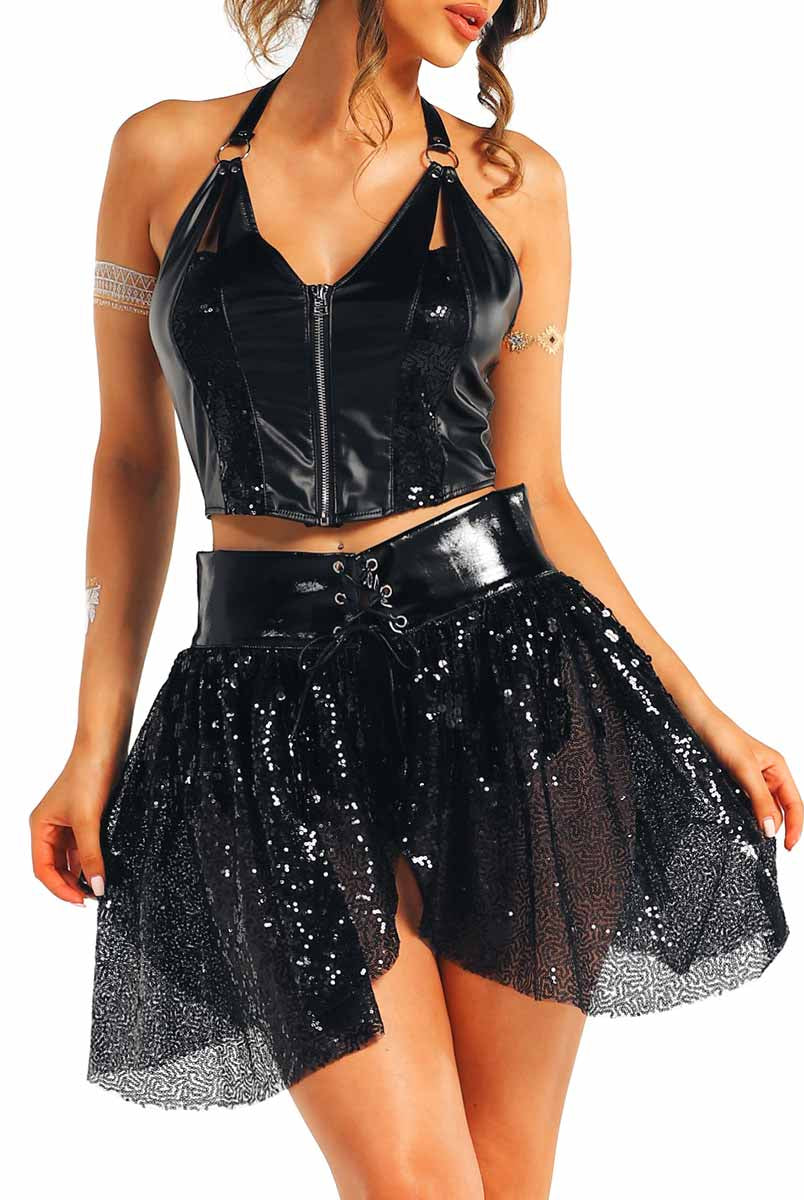 Black Sequin Punk Style Set