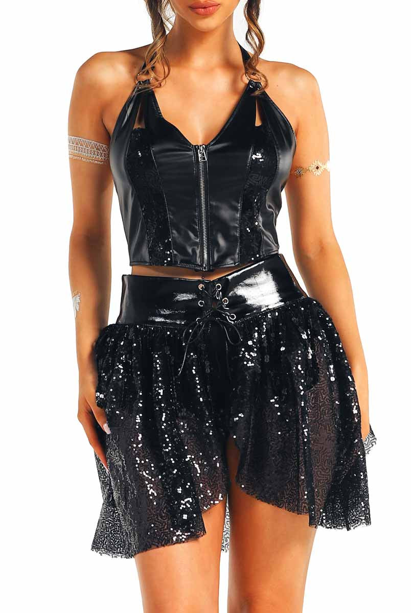 Metallic Edge Black Sequin Two-Piece