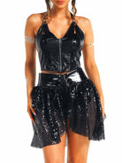 Metallic Edge Black Sequin Two-Piece