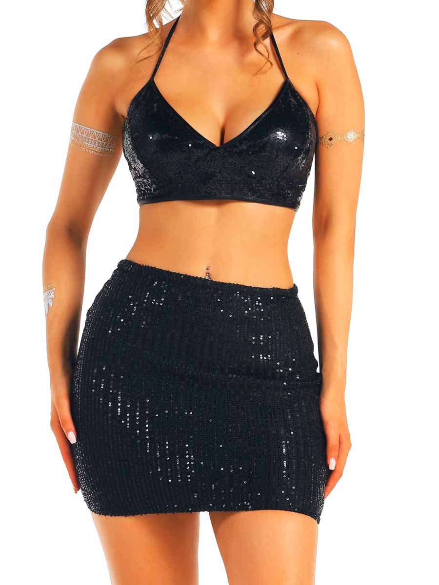 Sparkling Black Two-Piece Outfit
