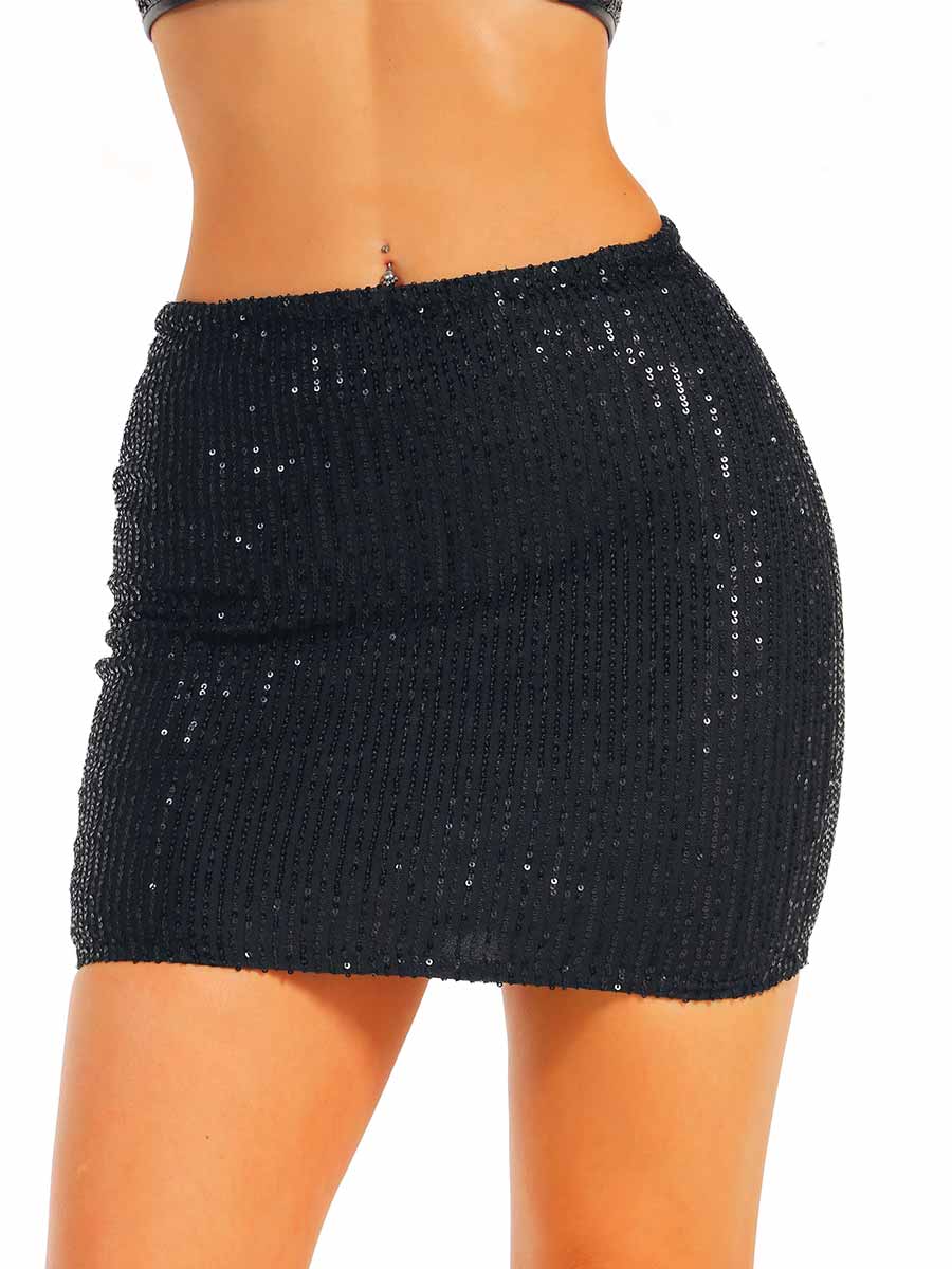 Black Glitter Crop Top and Skirt Duo