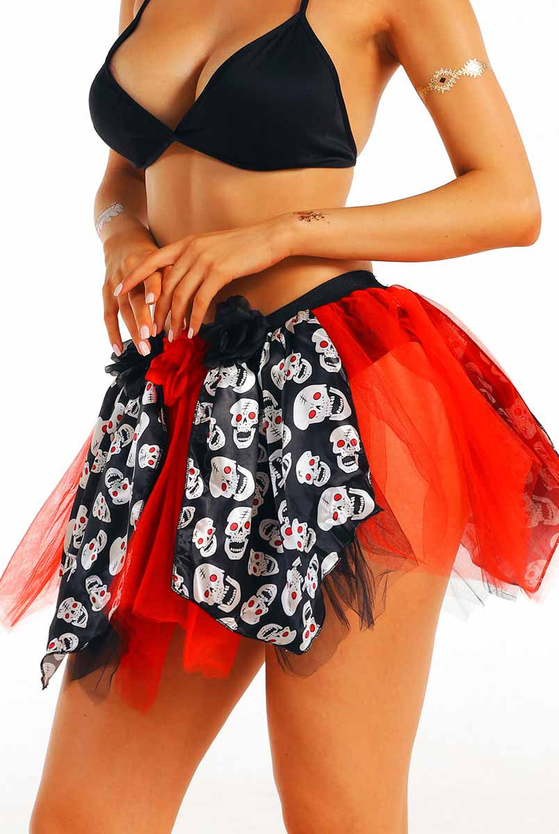 Skeleton Print Red and Black Skirt