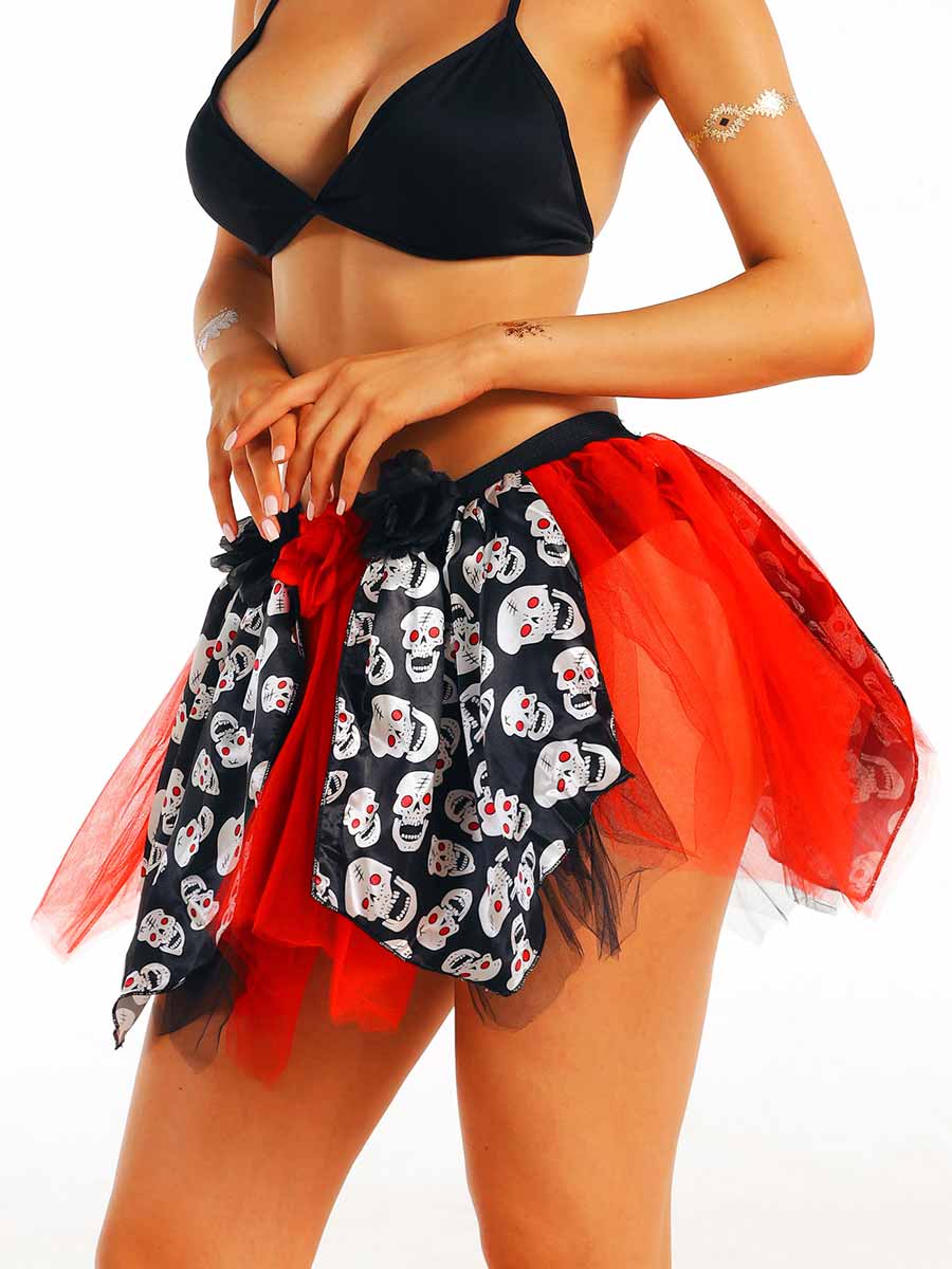 Skeleton Print Red and Black Skirt