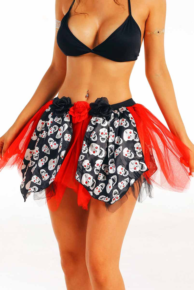 Edgy Red and Black Skeleton Skirt