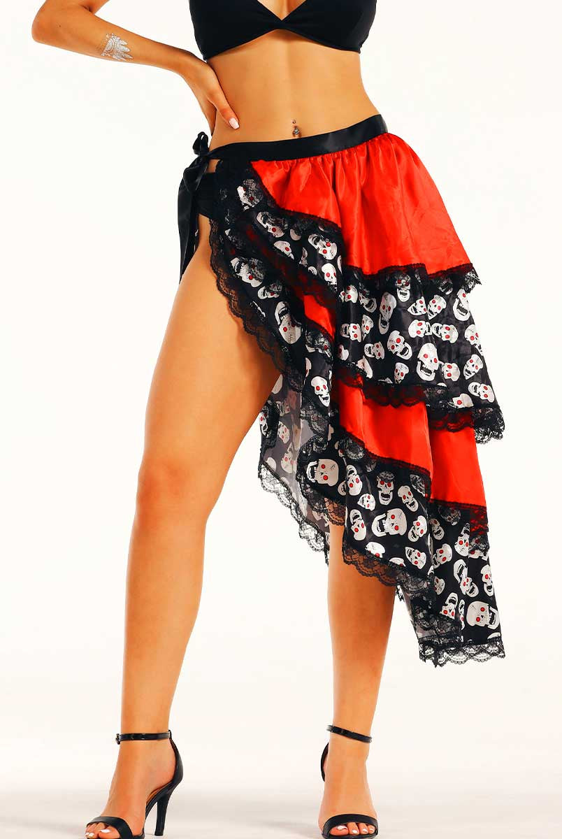 Red and Black Skull Side Slit Skirt