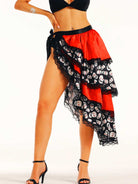 Red and Black Skull Side Slit Skirt