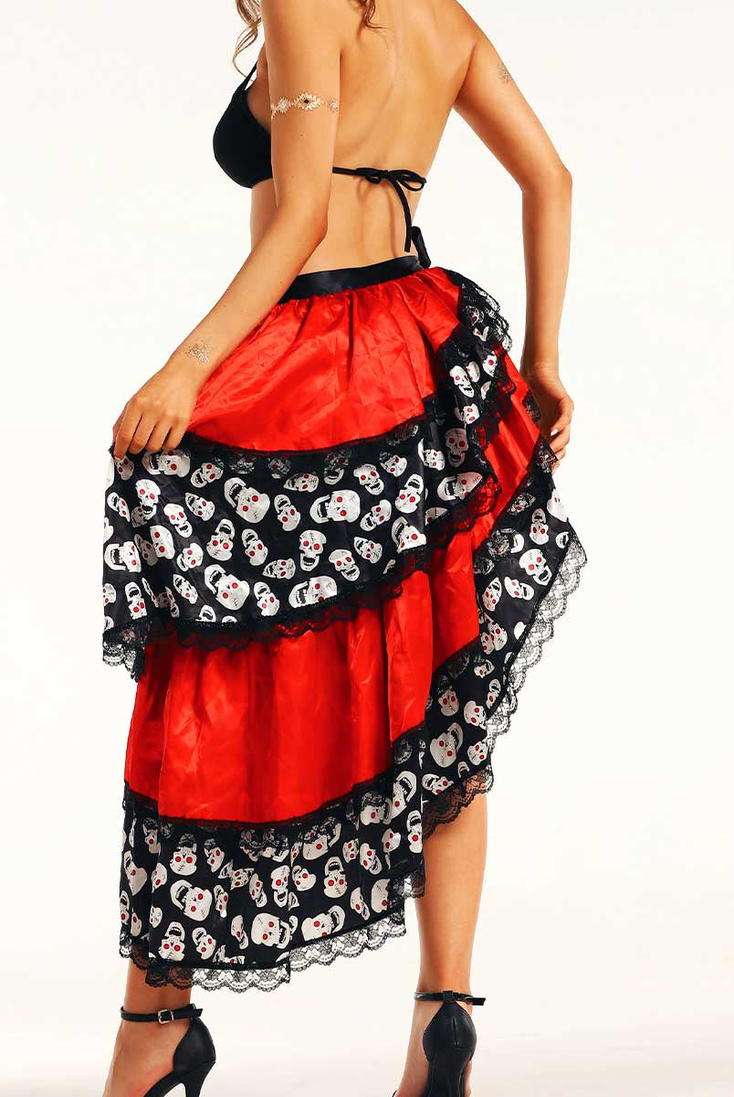 Edgy Red and Black Skull Slit Skirt