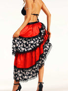 Edgy Red and Black Skull Slit Skirt