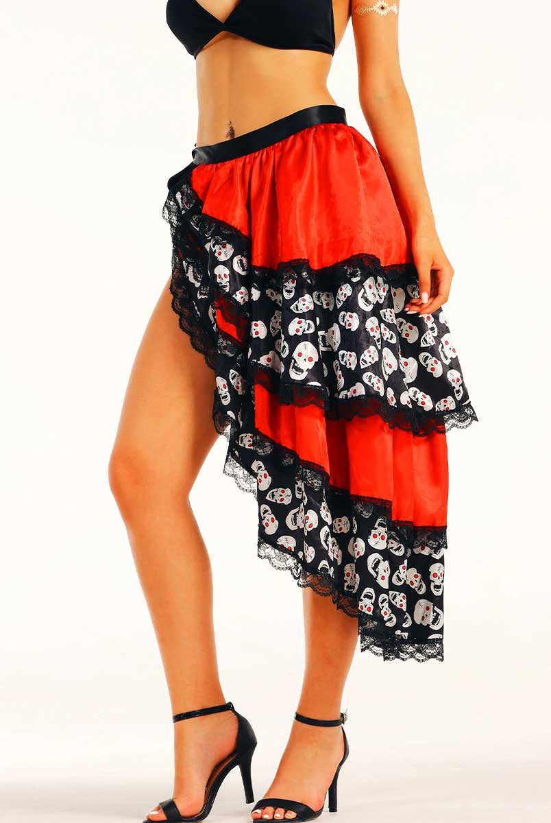 Red and Black Gothic Lace-Up Skirt