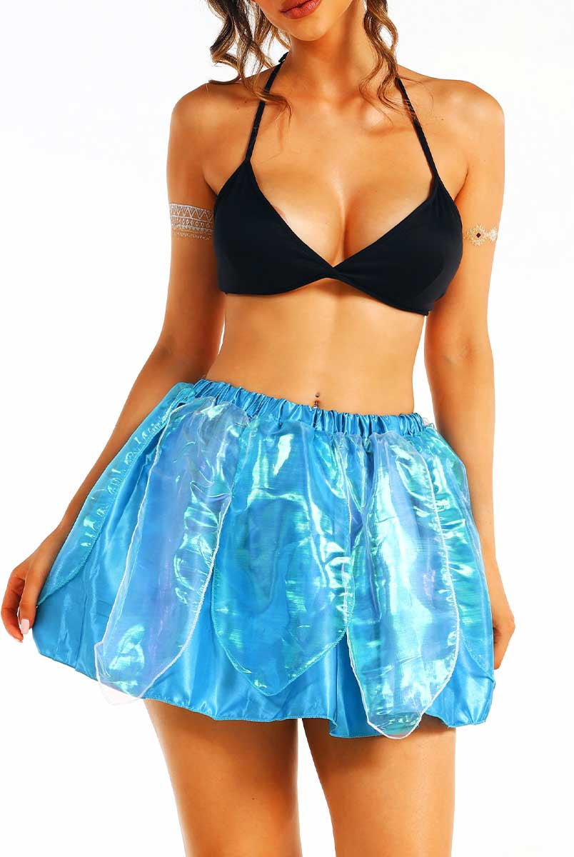 Bright blue reflective leaf double-layer dance skirt