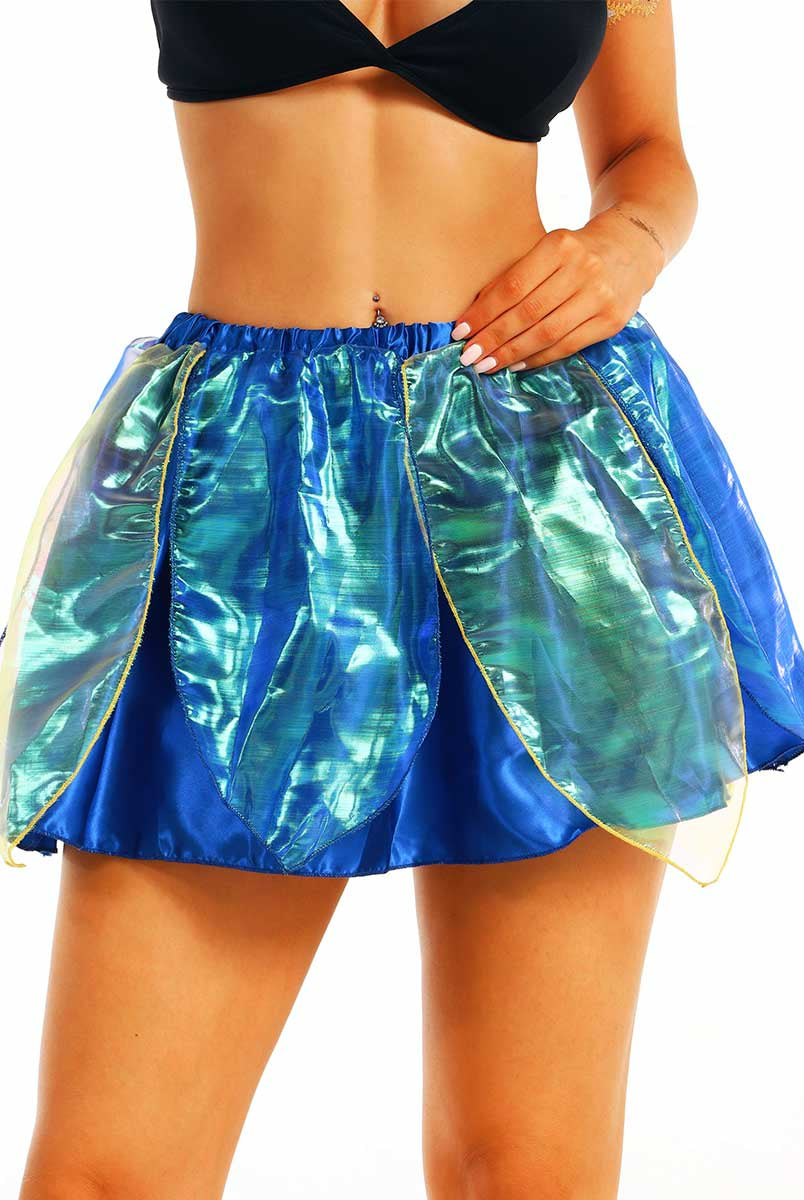 Electric Blue Reflective Leaf Double-Layer Dance Skirt