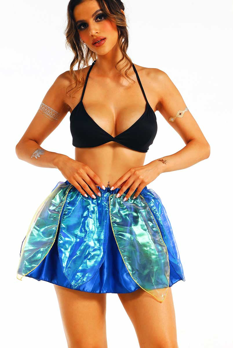 Neon Blue Reflective Leaf Dance Skirt