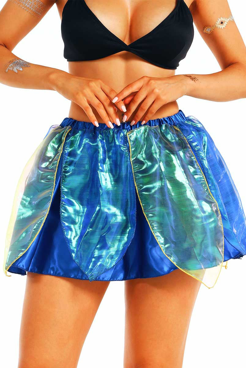 Futuristic Blue Leaf-Design Skirt