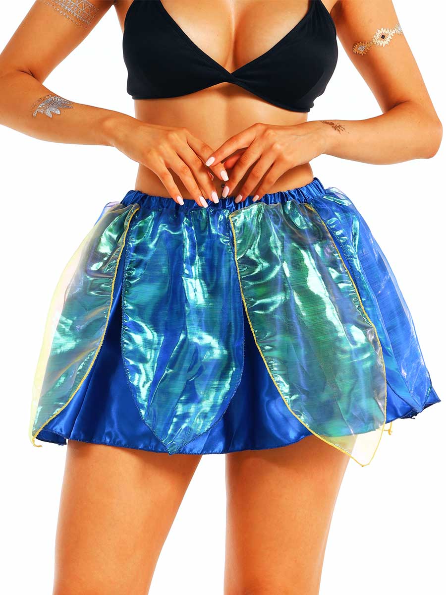 Futuristic Blue Leaf-Design Skirt