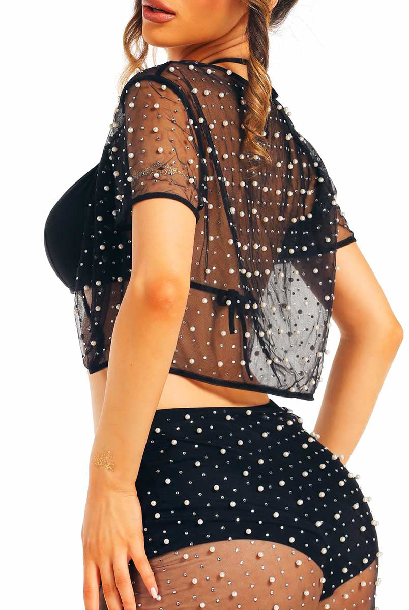 Glamorous Black Sheer Maxi Skirt and Cape Ensemble