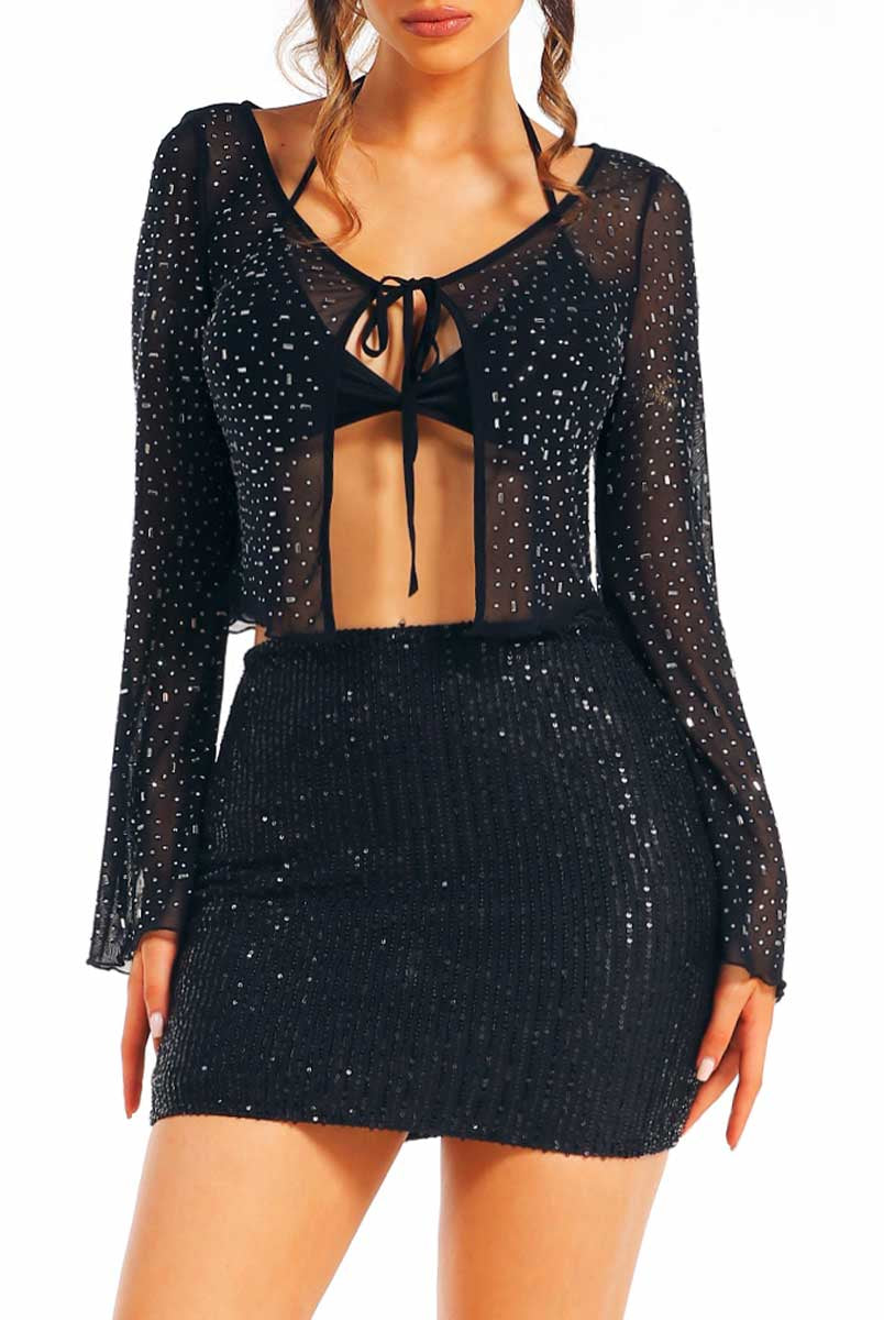 Black Rhinestone Top and Sequin Skirt Set