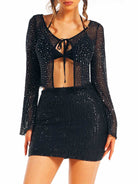 Black Rhinestone Top and Sequin Skirt Set