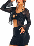 Black Rhinestone Embellished Top and Sequin Mini Skirt Set