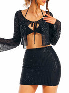 Black Sparkly Top and Sequin Skirt Combination