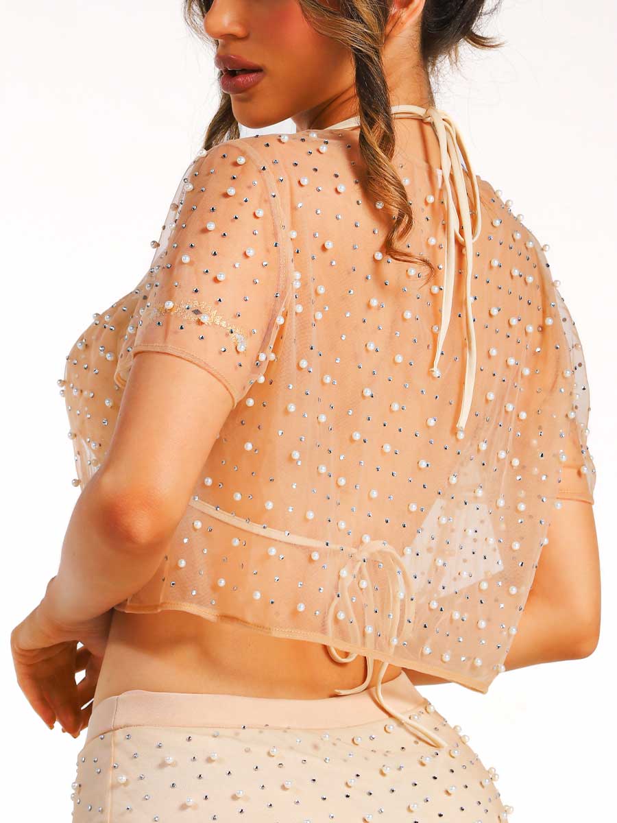 Sophisticated Pearl Rhinestone Sheer Co-Ord Set