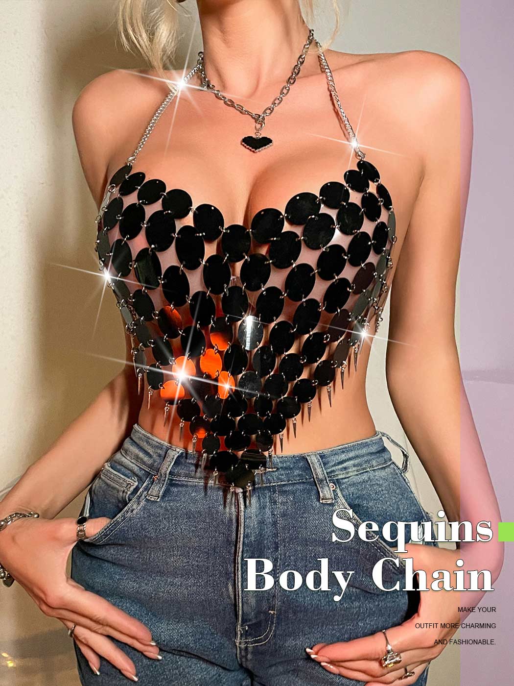 Black Glitter Halter Tank