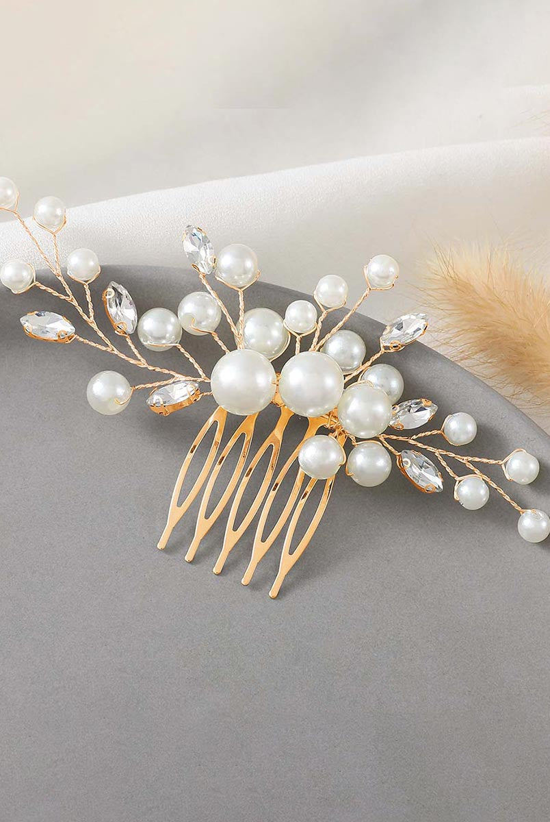 Glittering Pearl and Rhinestone Side Hair Comb