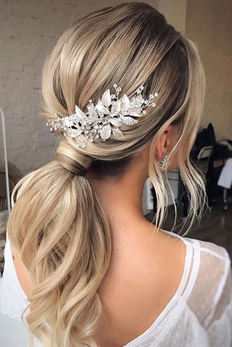 Silver Crystal Leaf Bridal Hair Comb