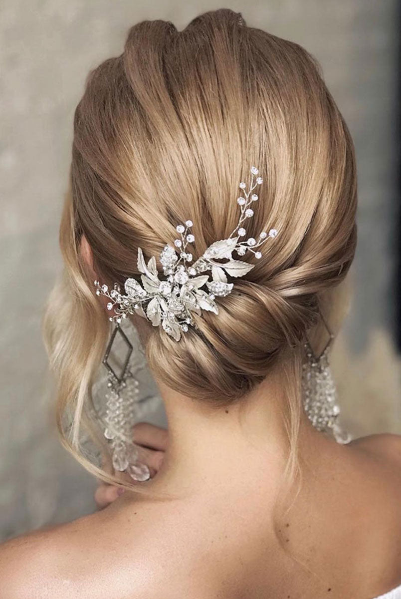 Elegant Silver Leaf Hair Accessory with Crystals