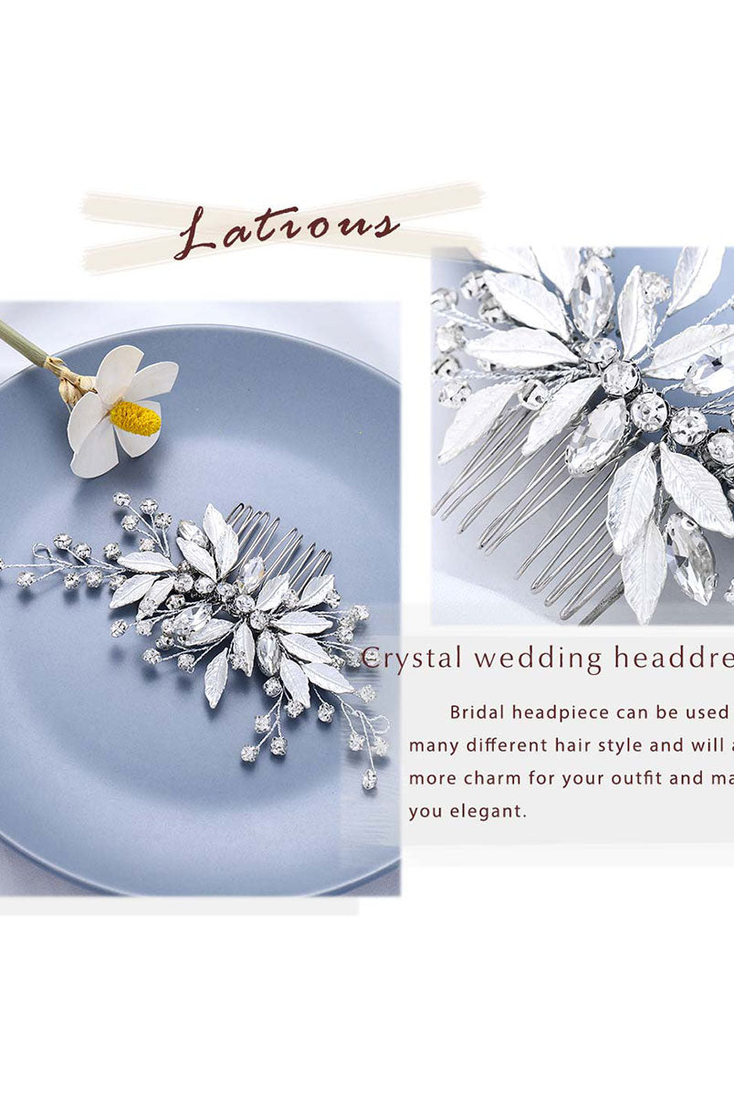 Sparkling Leaf-Design Silver Wedding Hair Comb