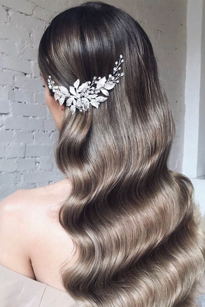 Shimmering Silver Leaf Hair Clip for Weddings