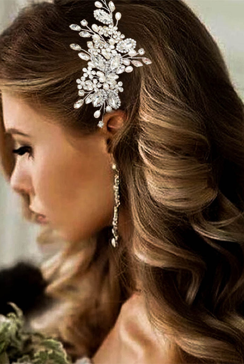 Silver Bridal Hair Comb with Pearls and Crystals