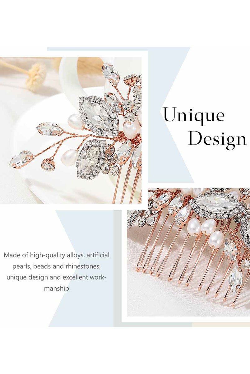 Silver Wedding Hairpiece Adorned with Pearls and Gems