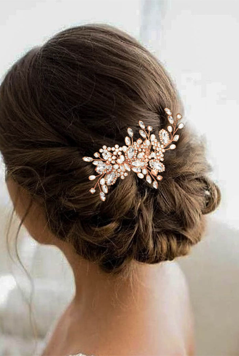 Crystal-Embellished Silver Hair Comb with Pearls