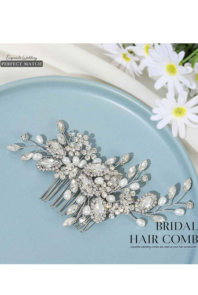 Bridal Pearl and Rhinestone Silver Hair Accessory