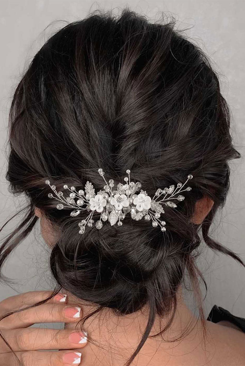Silver Crystal and Pearl Wedding Hairpiece