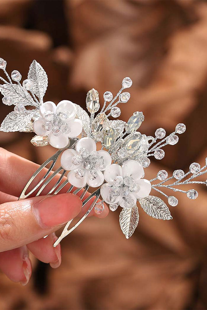Elegant Silver and White Bridal Hair Clip