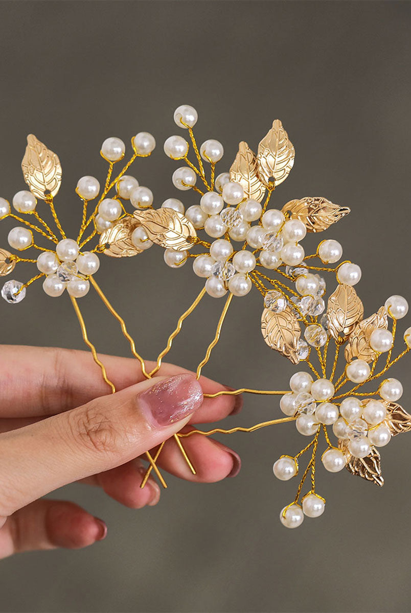 Leaf Pearl Bridal Hairpin Set