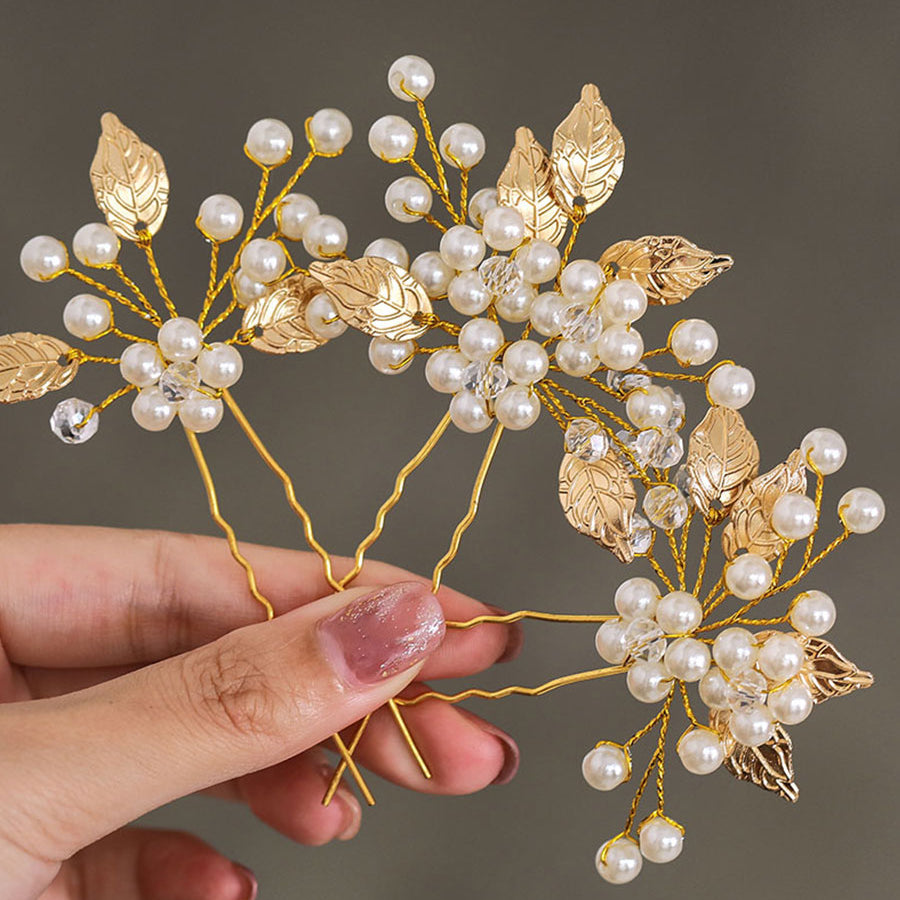 Leaf Pearl Bridal Hairpin Set