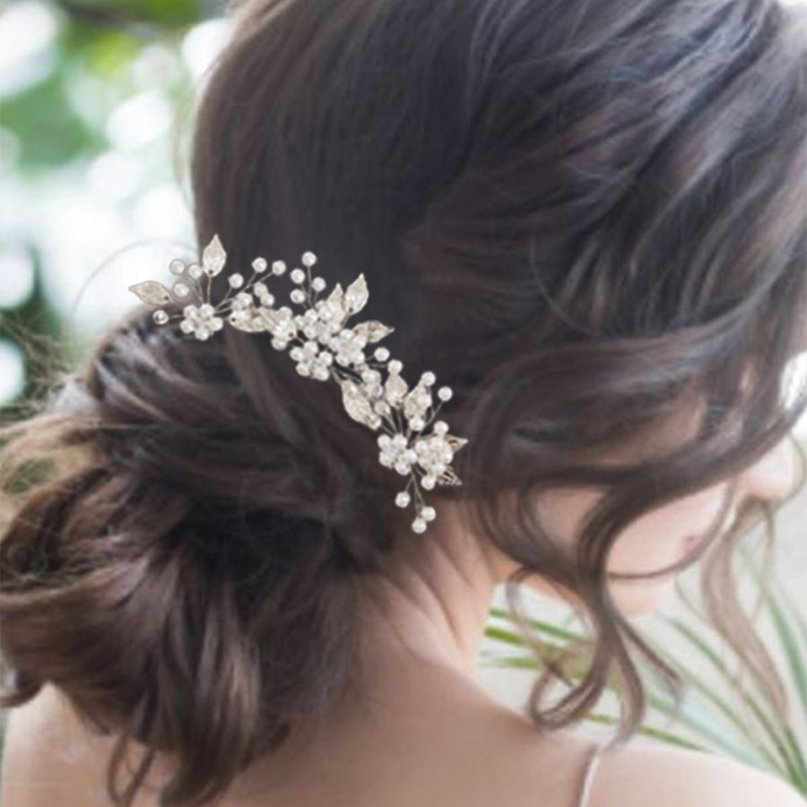 3-Piece Bridal Pearl and Leaf Hair Accessories