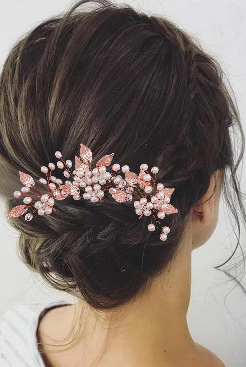 Handcrafted Leaf and Pearl Hair Decoration Set