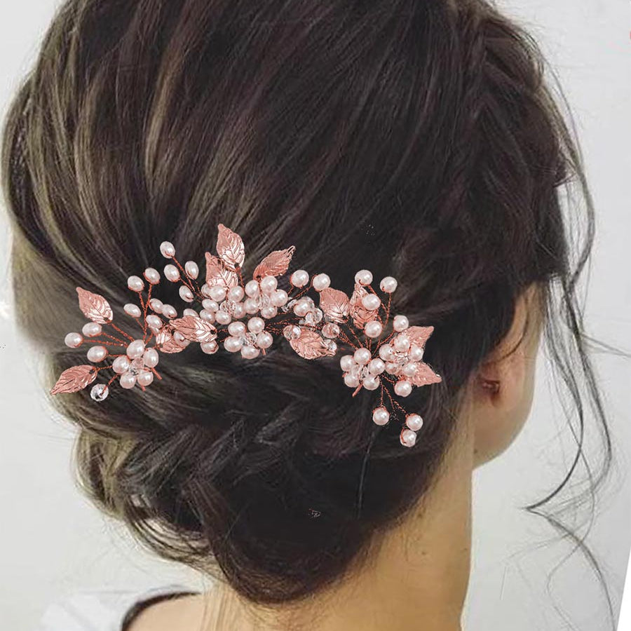 Handcrafted Leaf and Pearl Hair Decoration Set