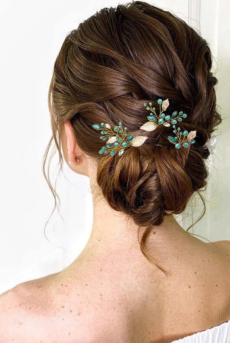 Green Rhinestone Bridal Hair Accessories Trio