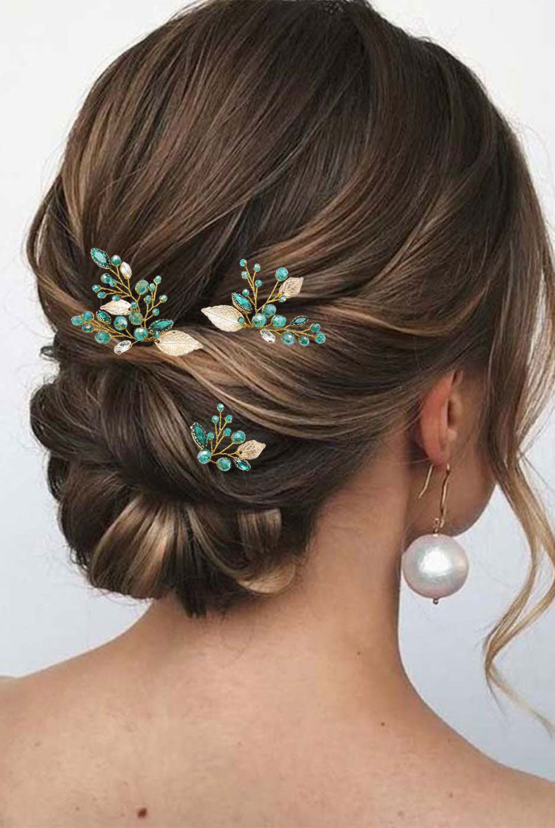 Elegant Emerald Gemstone Hairpieces Set