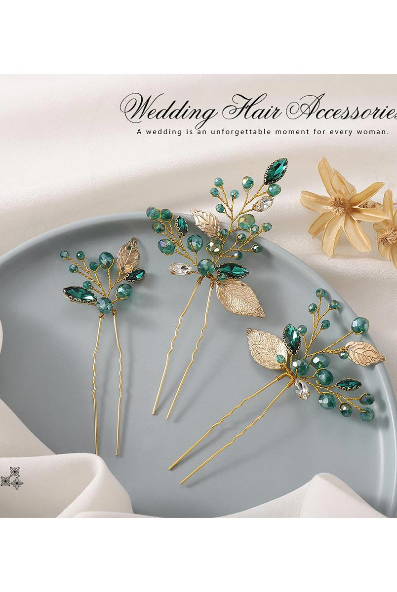 Gold and Green Decorative Hair Clips Collection