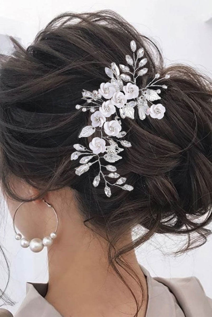 Silver Floral Crystal Hairpiece