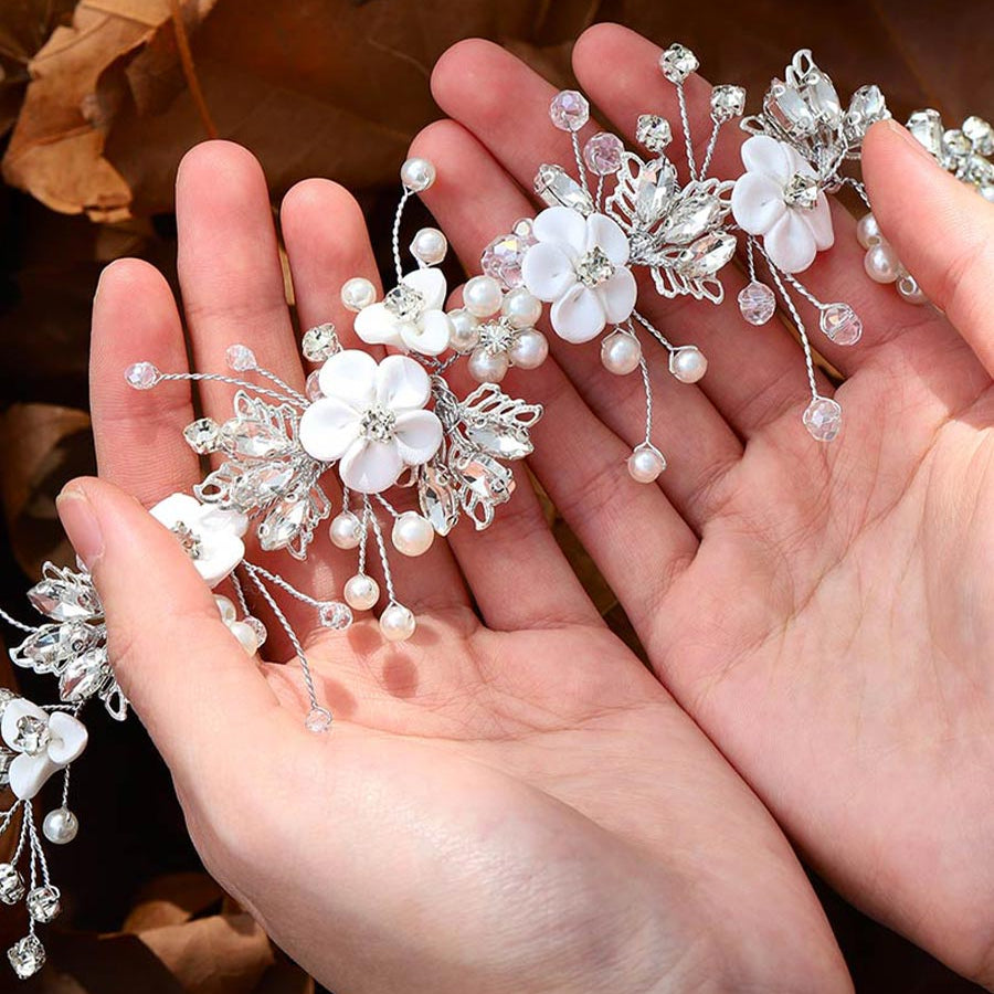 Silver Leaf and Flower Bridal Hair Decoration